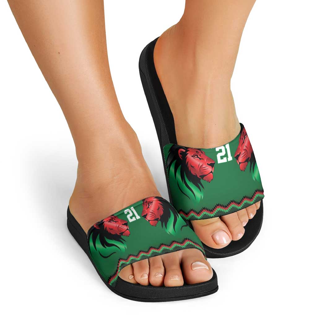 Kenya Cricket Custom Slide Sandals Green Lion Head with Kenyan Pattern LT9