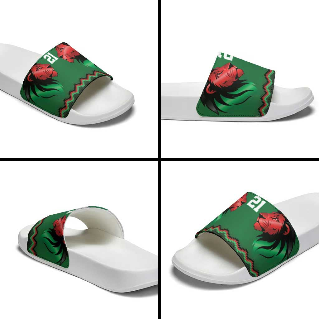 Kenya Cricket Custom Slide Sandals Green Lion Head with Kenyan Pattern LT9