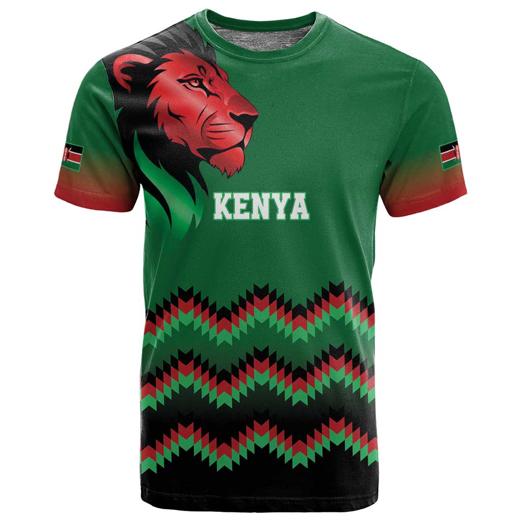 Custom Cricket Africa Kenya T shirt Green Lion Head with Kenyan Pattern LT9