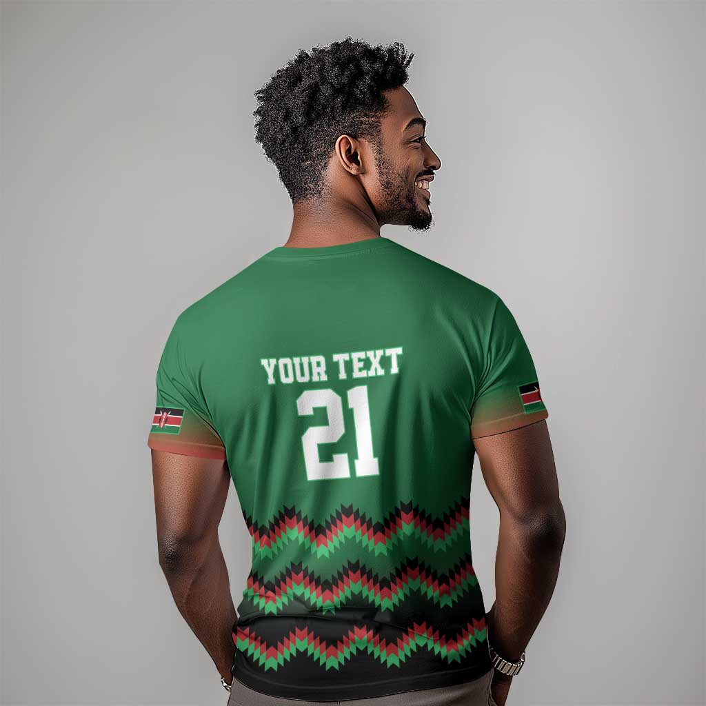 Custom Cricket Africa Kenya T shirt Green Lion Head with Kenyan Pattern LT9