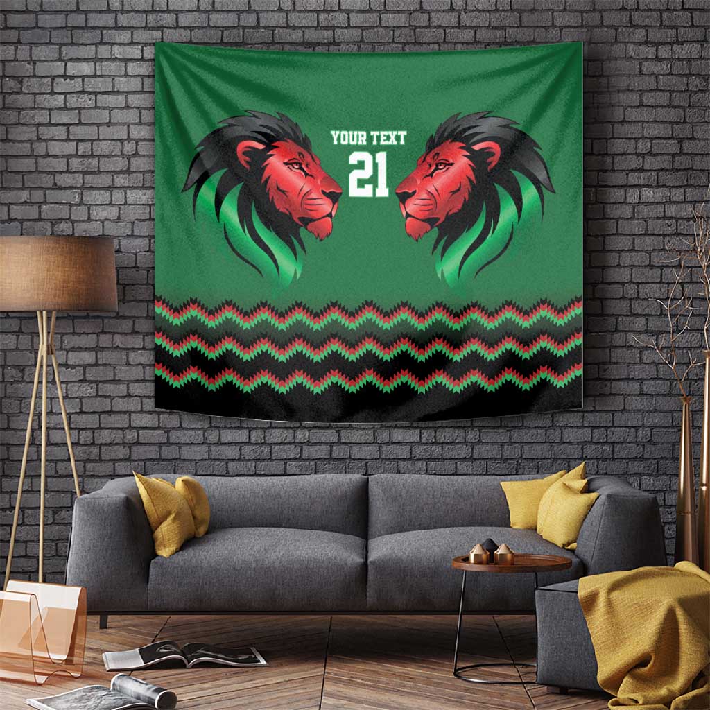 Custom Cricket Africa Kenya Tapestry Green Lion Head with Kenyan Pattern LT9