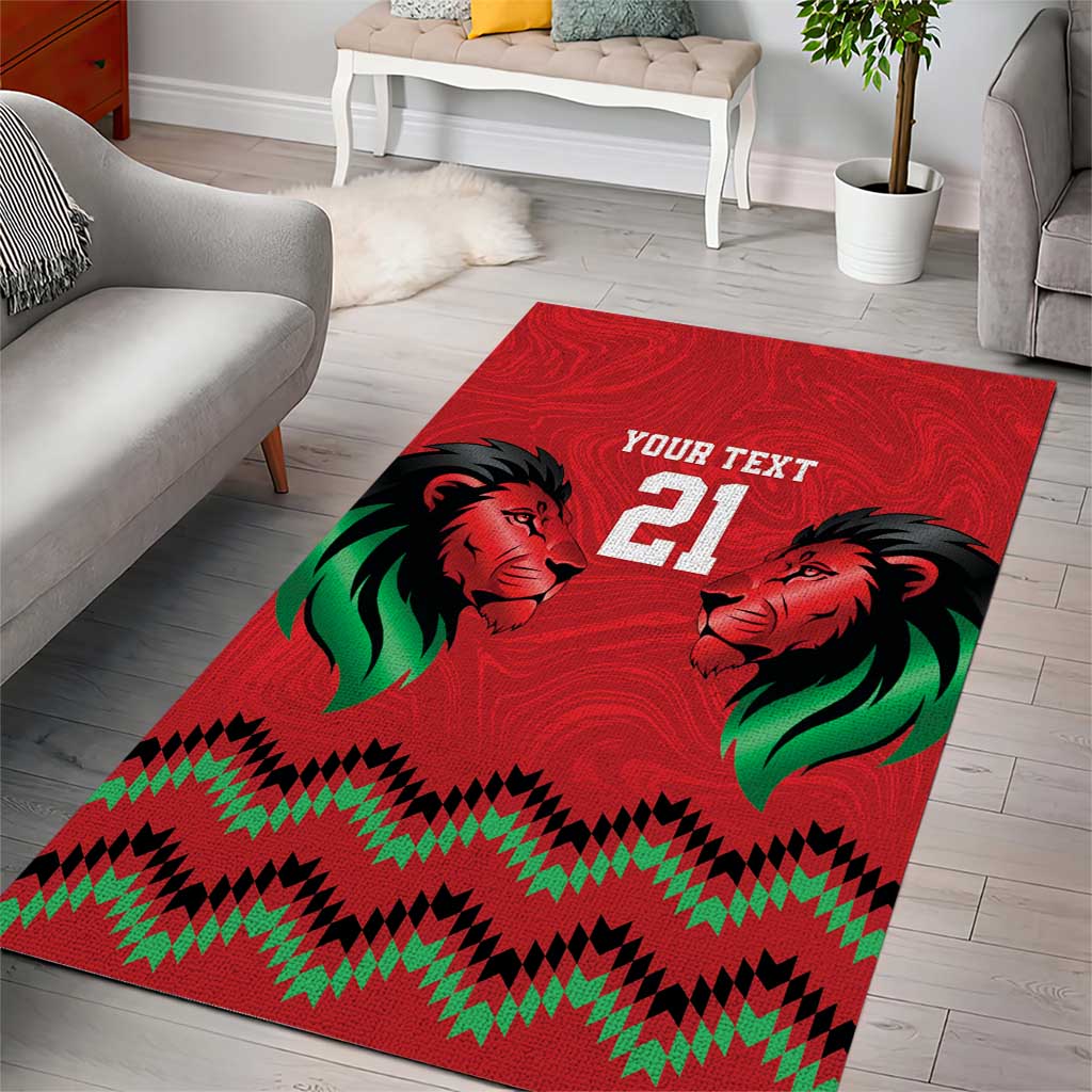 Custom Cricket Africa Kenya Area Rug Red Lion Head with Kenyan Pattern LT9