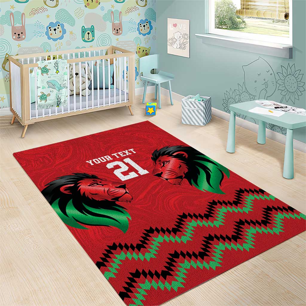 Custom Cricket Africa Kenya Area Rug Red Lion Head with Kenyan Pattern LT9