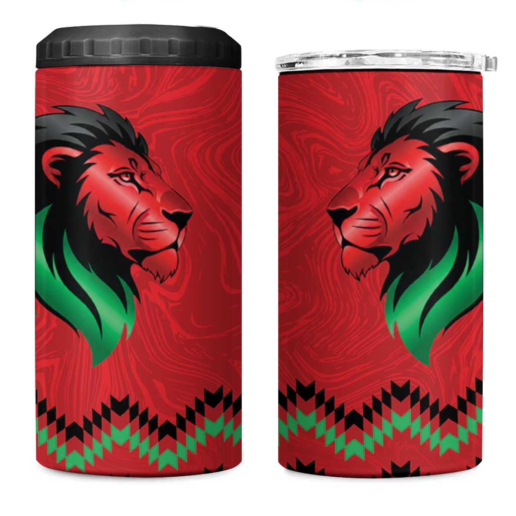 Custom Cricket Africa Kenya 4 in 1 Can Cooler Tumbler Red Lion Head with Kenyan Pattern LT9