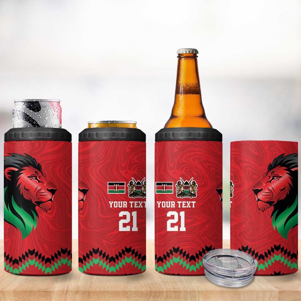 Custom Cricket Africa Kenya 4 in 1 Can Cooler Tumbler Red Lion Head with Kenyan Pattern LT9