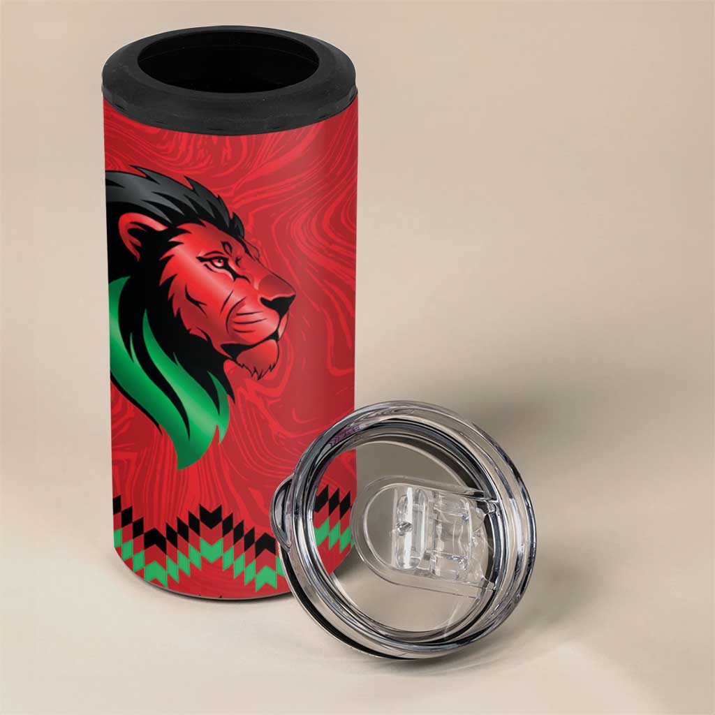 Custom Cricket Africa Kenya 4 in 1 Can Cooler Tumbler Red Lion Head with Kenyan Pattern LT9