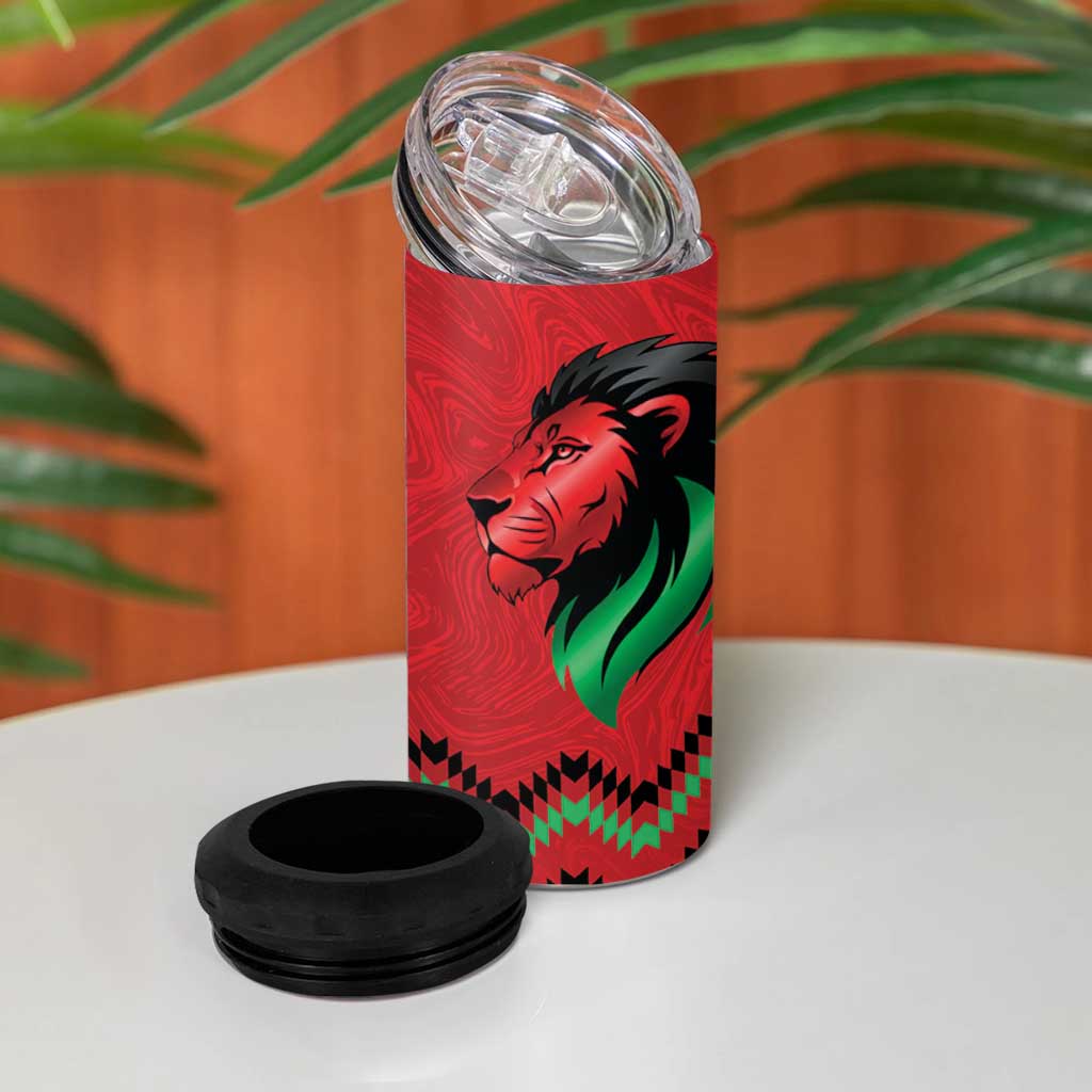Custom Cricket Africa Kenya 4 in 1 Can Cooler Tumbler Red Lion Head with Kenyan Pattern LT9