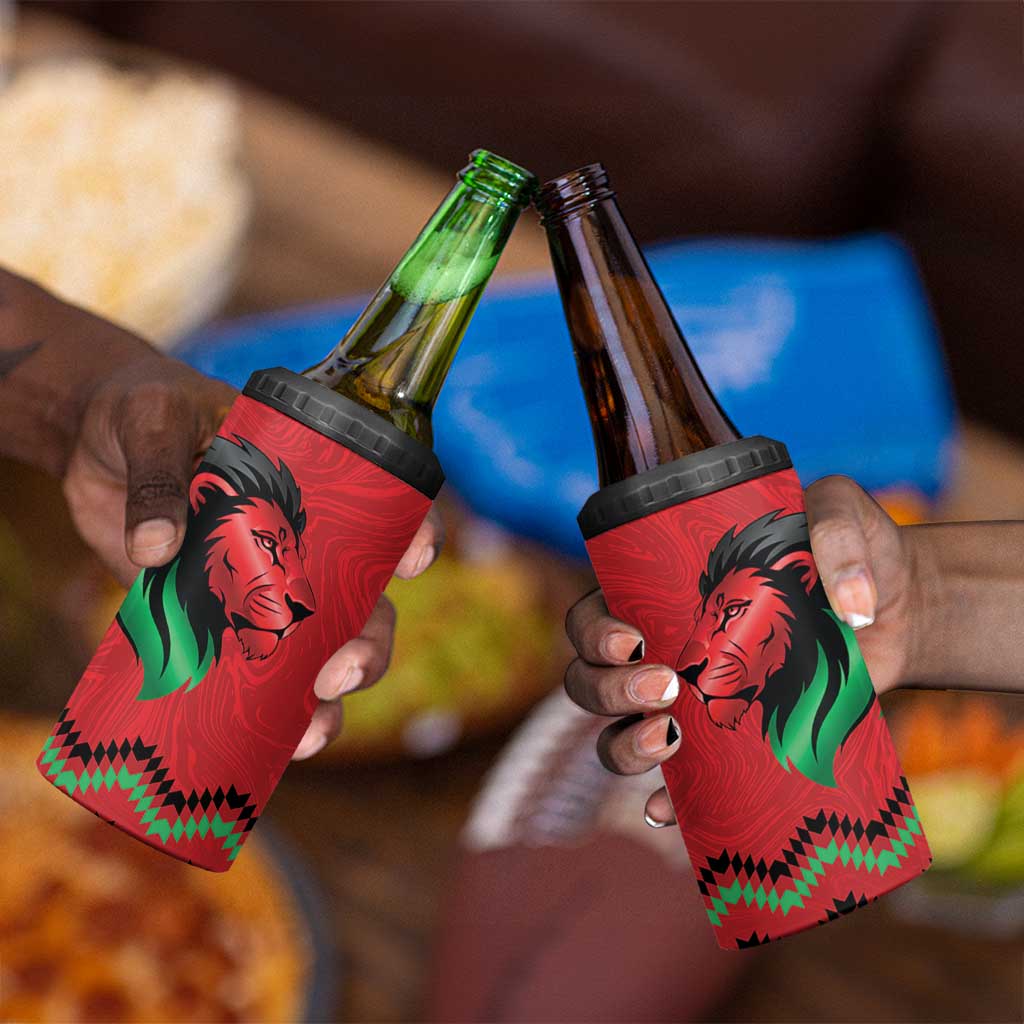 Custom Cricket Africa Kenya 4 in 1 Can Cooler Tumbler Red Lion Head with Kenyan Pattern LT9