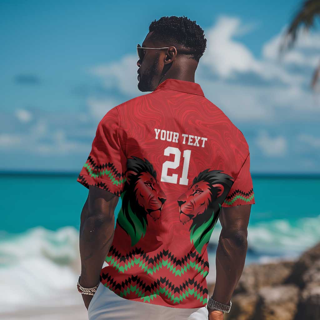 Custom Cricket Africa Kenya Hawaiian Shirt Red Lion Head with Kenyan Pattern LT9