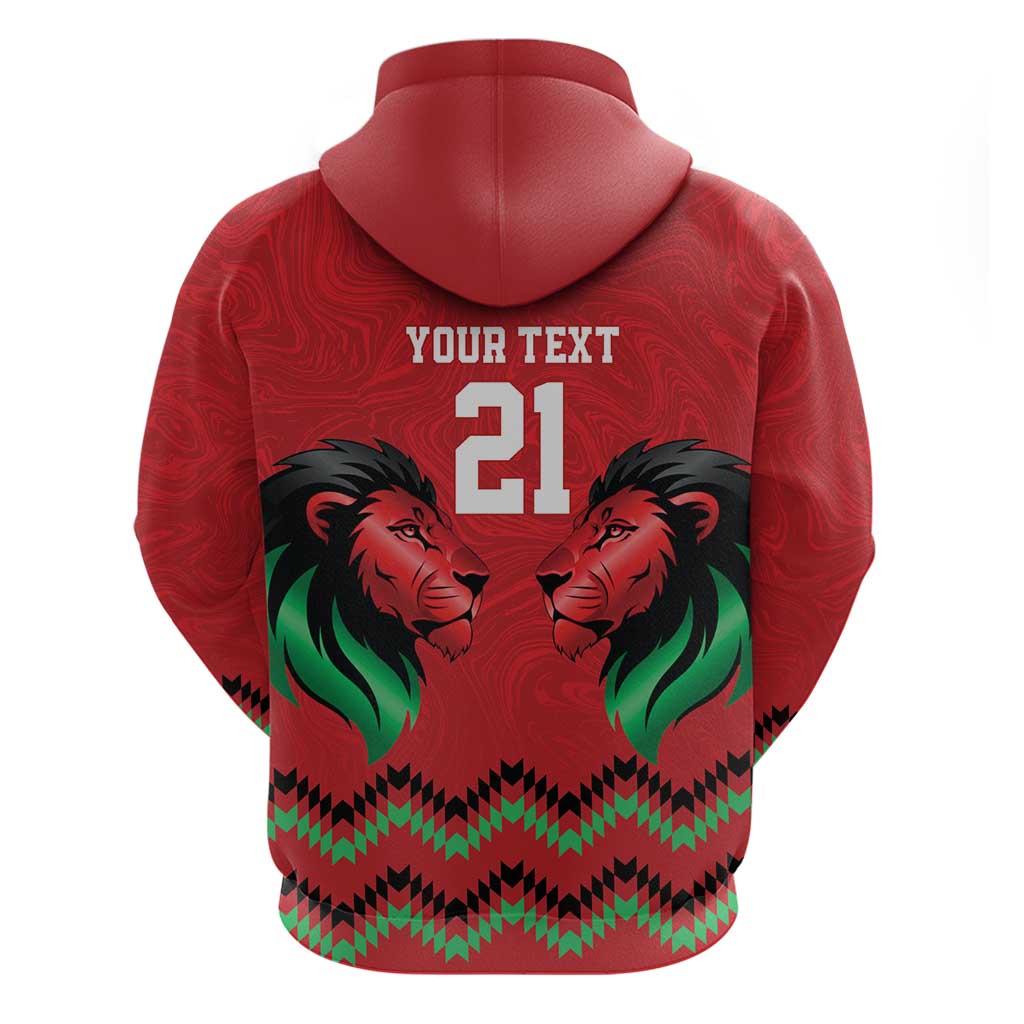 Kenya Cricket Custom Hoodie Red Lion Head with Kenyan Pattern LT9