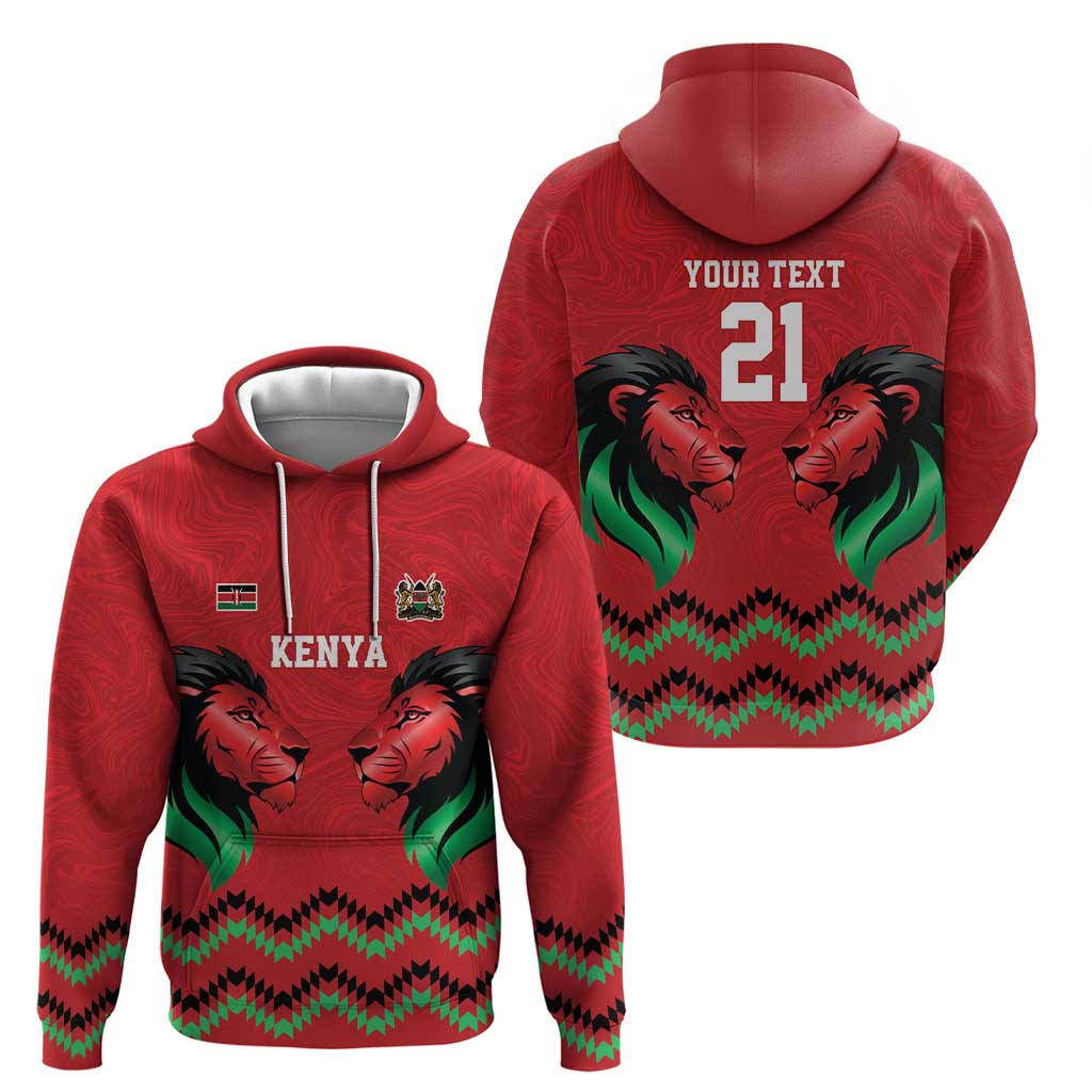 Kenya Cricket Custom Hoodie Red Lion Head with Kenyan Pattern LT9