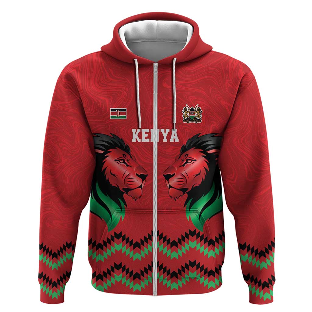 Kenya Cricket Custom Hoodie Red Lion Head with Kenyan Pattern LT9