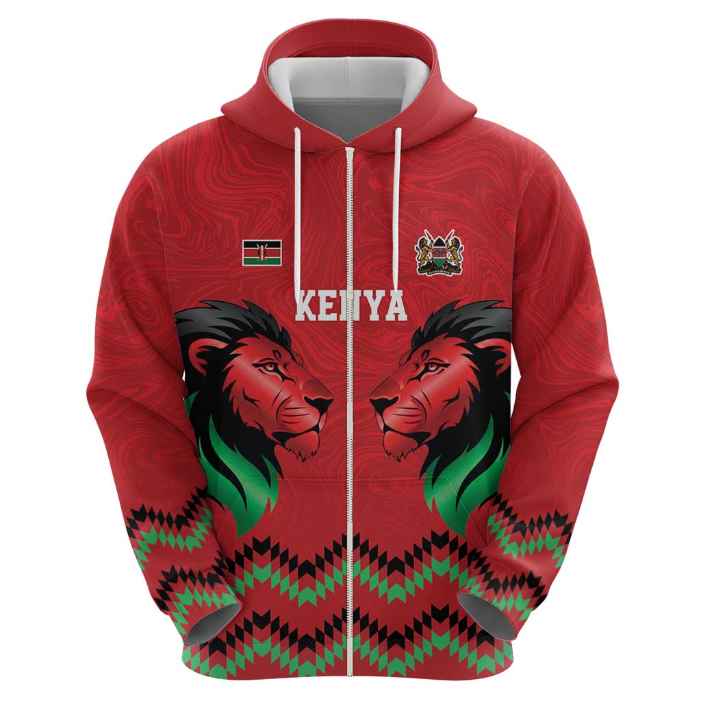 Kenya Cricket Custom Hoodie Red Lion Head with Kenyan Pattern LT9