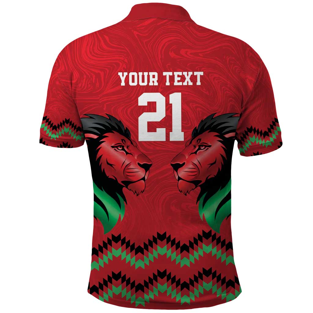 Kenya Cricket Custom Polo Shirt Red Lion Head with Kenyan Pattern LT9