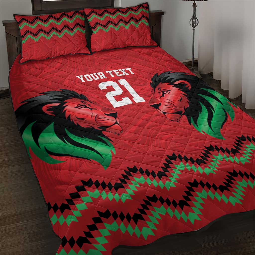 Custom Cricket Africa Kenya Quilt Bed Set Red Lion Head with Kenyan Pattern LT9