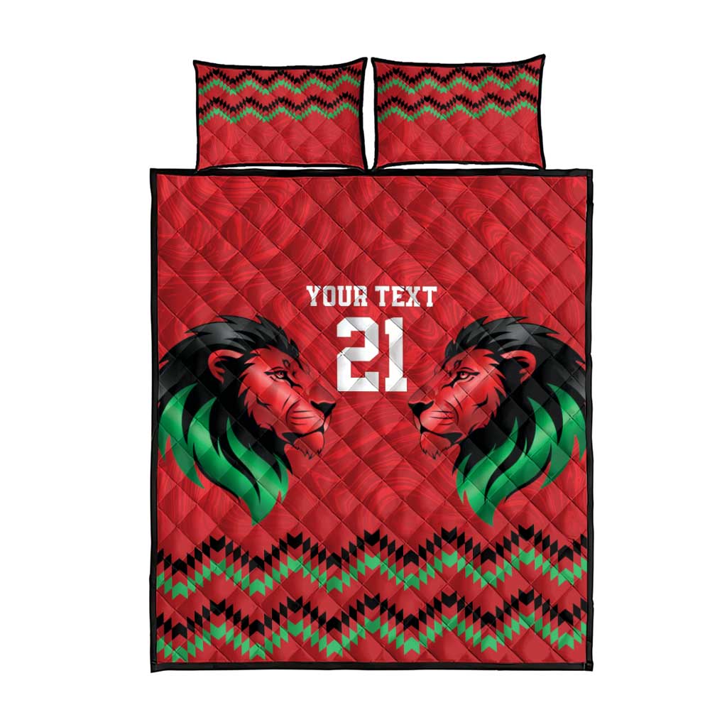 Custom Cricket Africa Kenya Quilt Bed Set Red Lion Head with Kenyan Pattern LT9