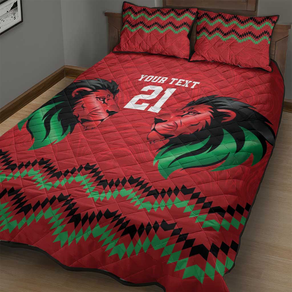 Custom Cricket Africa Kenya Quilt Bed Set Red Lion Head with Kenyan Pattern LT9