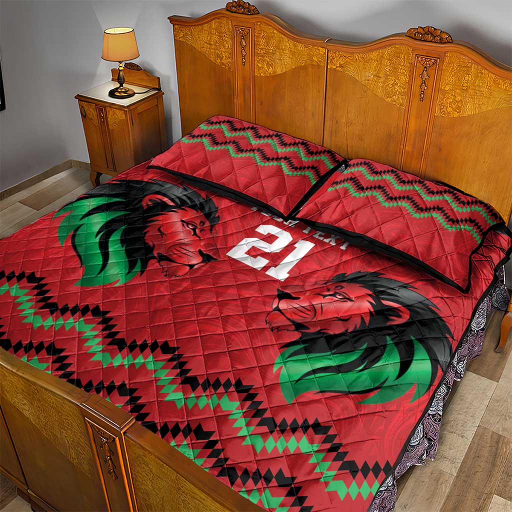 Custom Cricket Africa Kenya Quilt Bed Set Red Lion Head with Kenyan Pattern LT9