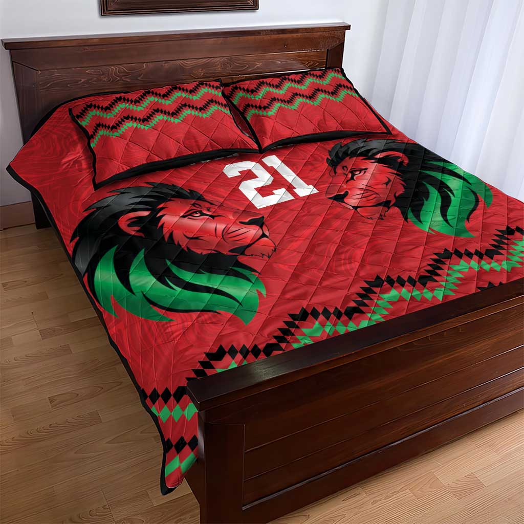 Custom Cricket Africa Kenya Quilt Bed Set Red Lion Head with Kenyan Pattern LT9