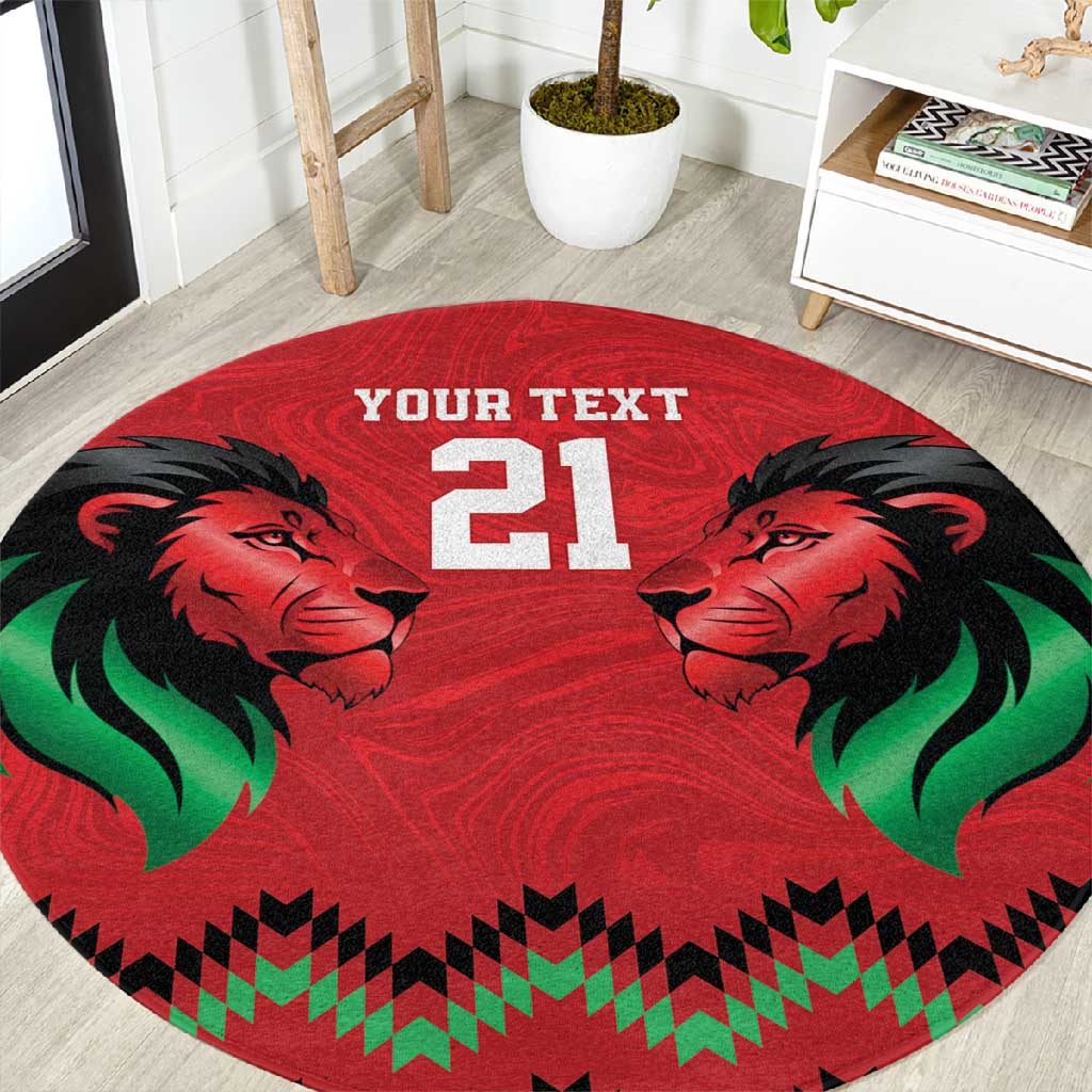 Custom Cricket Africa Kenya Round Carpet Red Lion Head with Kenyan Pattern LT9