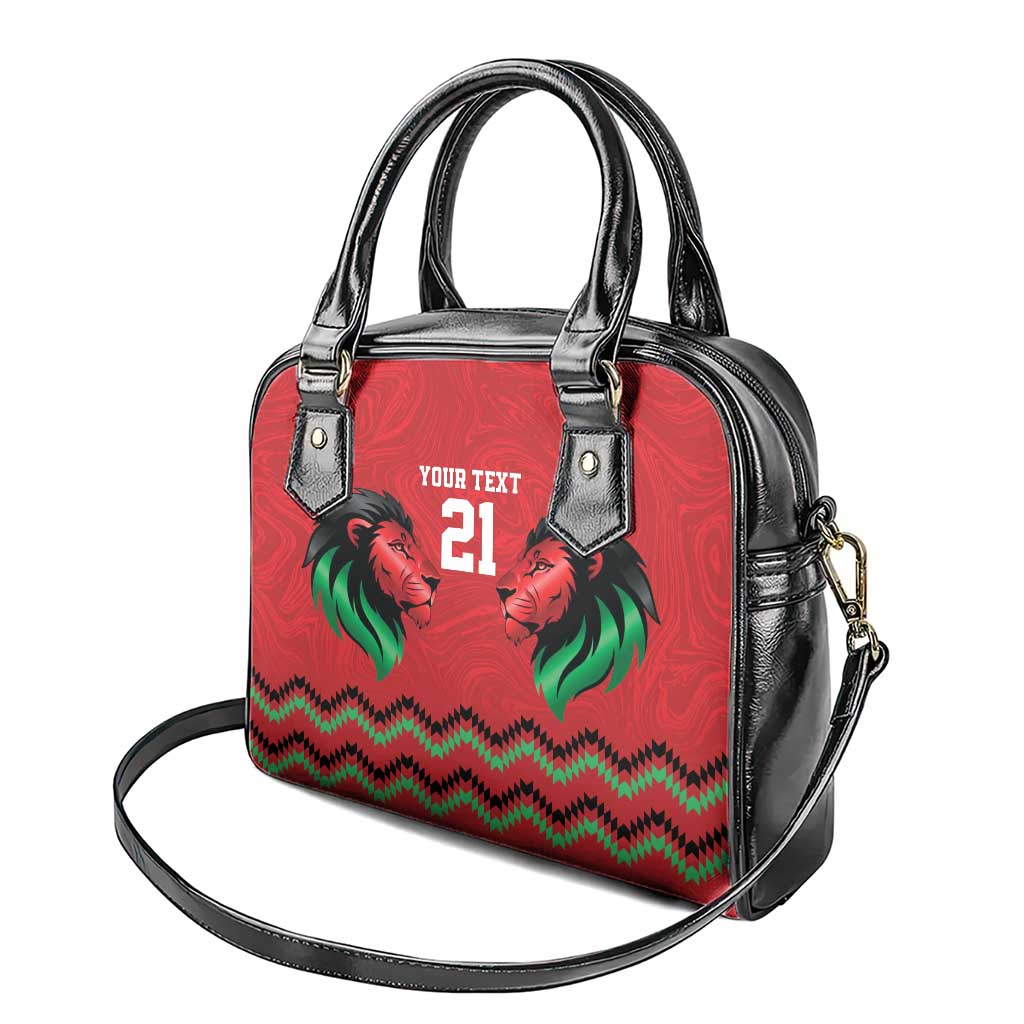 Kenya Cricket Custom Shoulder Handbag Red Lion Head with Kenyan Pattern LT9