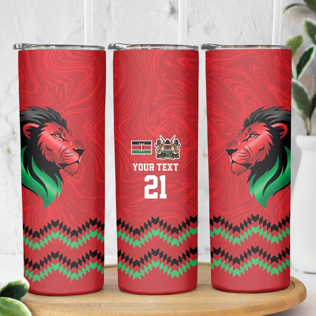 Custom Cricket Africa Kenya Skinny Tumbler Red Lion Head with Kenyan Pattern LT9