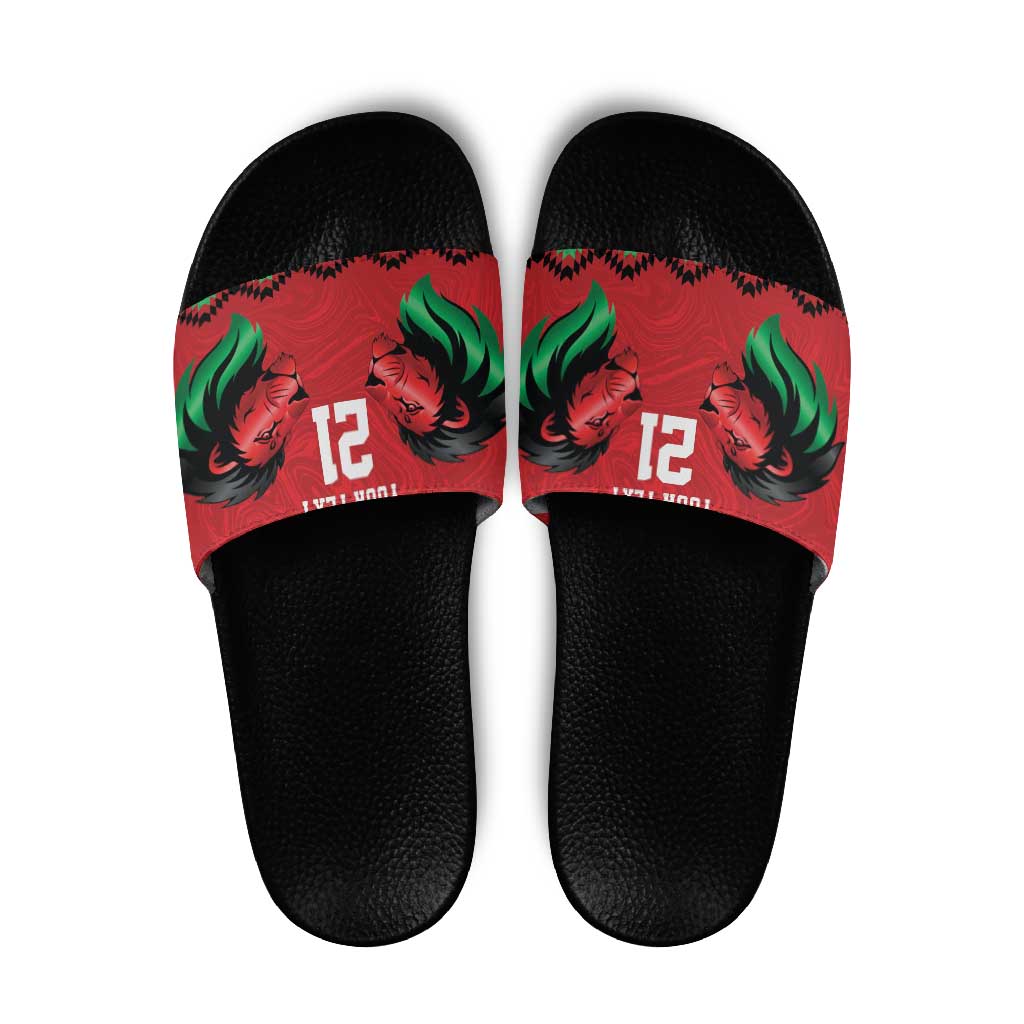 Kenya Cricket Custom Slide Sandals Red Lion Head with Kenyan Pattern LT9