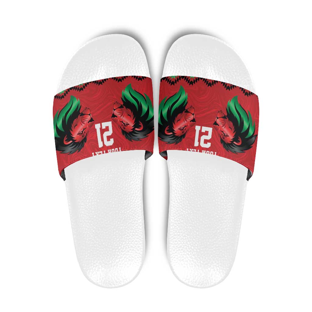 Kenya Cricket Custom Slide Sandals Red Lion Head with Kenyan Pattern LT9