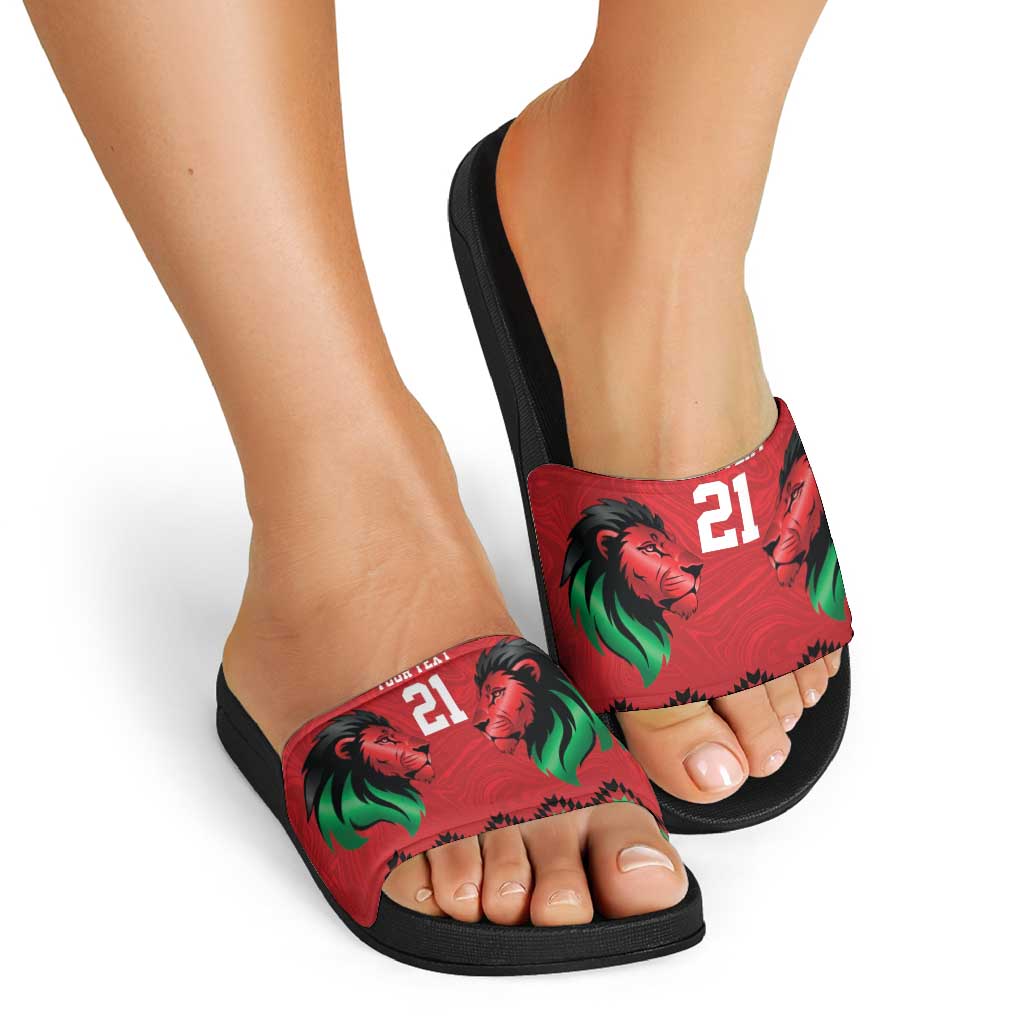 Kenya Cricket Custom Slide Sandals Red Lion Head with Kenyan Pattern LT9