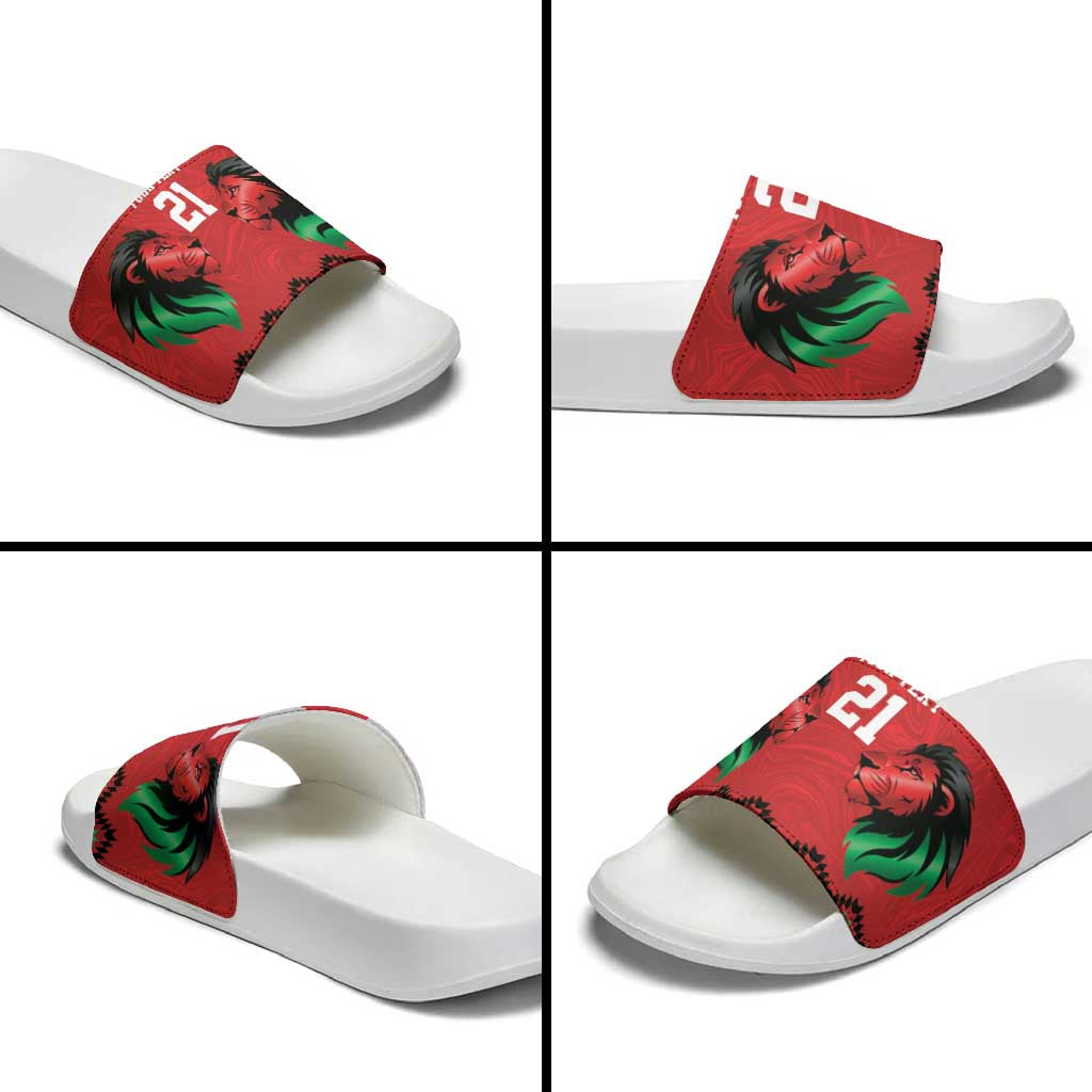 Kenya Cricket Custom Slide Sandals Red Lion Head with Kenyan Pattern LT9