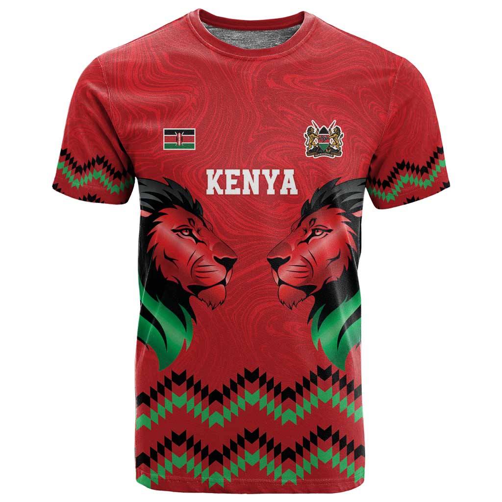 Custom Cricket Africa Kenya T shirt Red Lion Head with Kenyan Pattern LT9