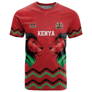 Custom Cricket Africa Kenya T shirt Red Lion Head with Kenyan Pattern LT9