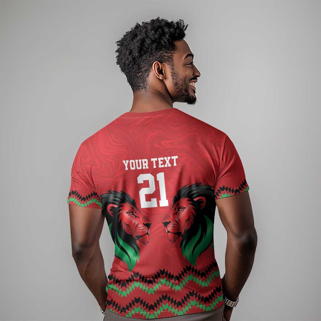 Custom Cricket Africa Kenya T shirt Red Lion Head with Kenyan Pattern LT9