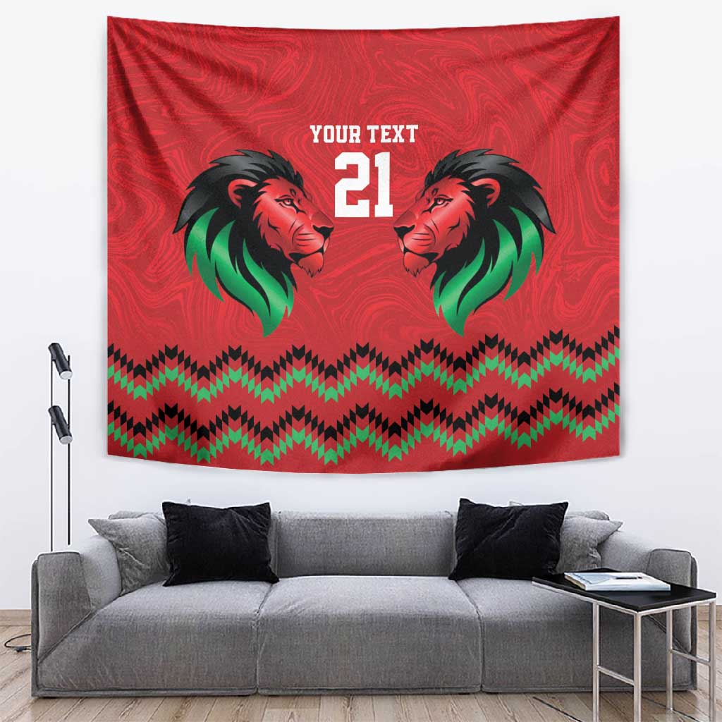 Custom Cricket Africa Kenya Tapestry Red Lion Head with Kenyan Pattern LT9