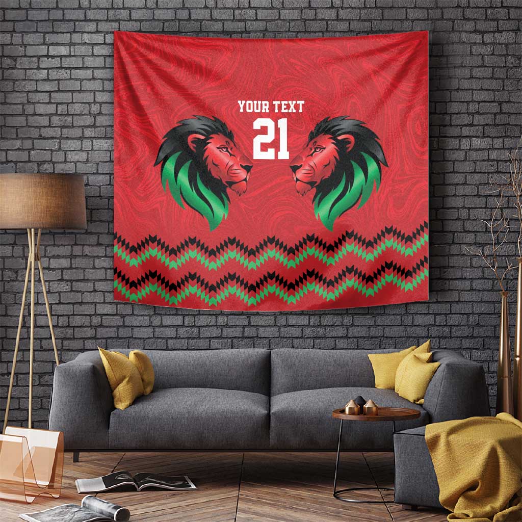 Custom Cricket Africa Kenya Tapestry Red Lion Head with Kenyan Pattern LT9