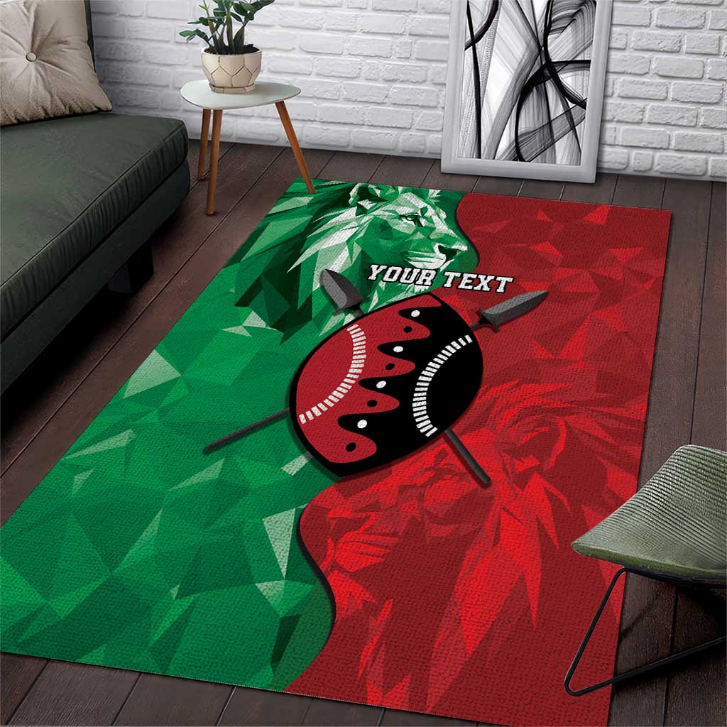 Personalized Kenya Maasai Shield Area Rug Green Red Kenyan Lion Half Style LT9