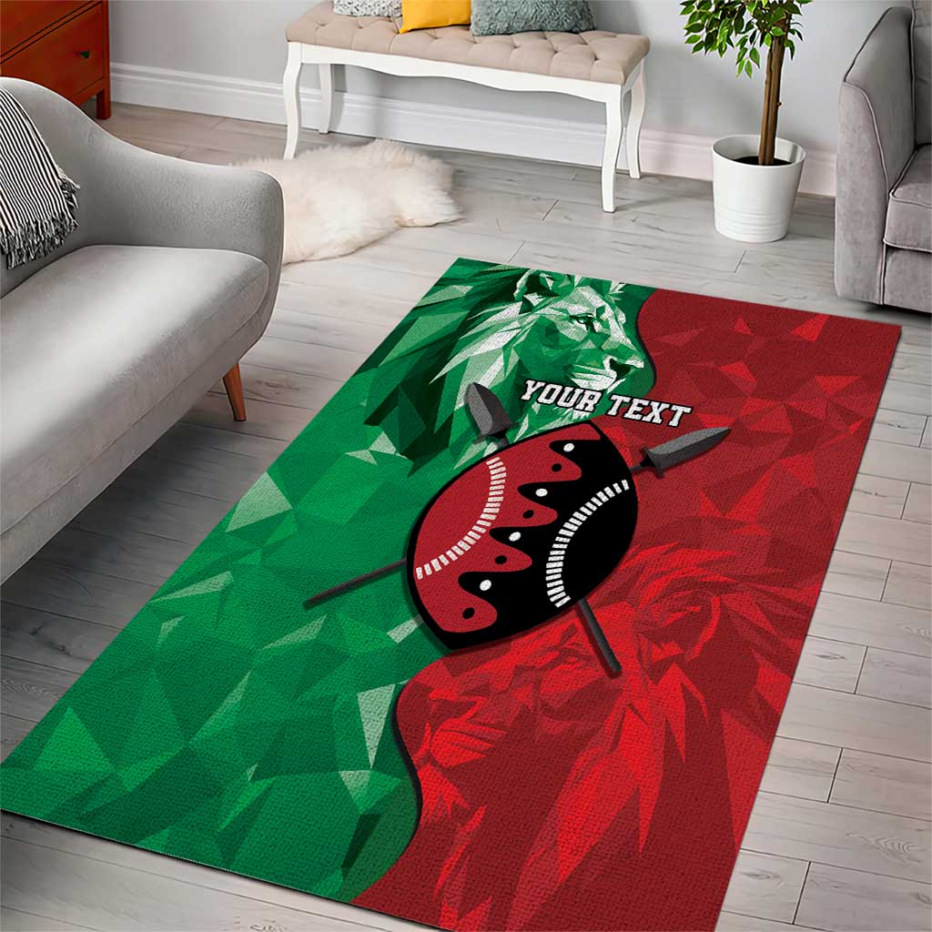 Personalized Kenya Maasai Shield Area Rug Green Red Kenyan Lion Half Style LT9