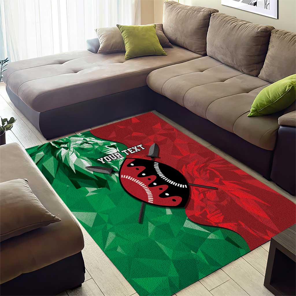 Personalized Kenya Maasai Shield Area Rug Green Red Kenyan Lion Half Style LT9