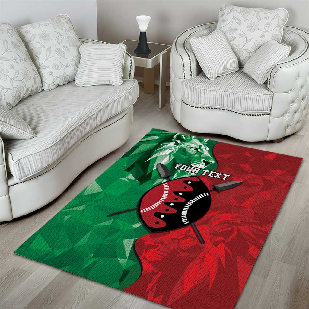 Personalized Kenya Maasai Shield Area Rug Green Red Kenyan Lion Half Style LT9