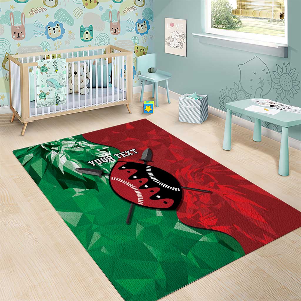 Personalized Kenya Maasai Shield Area Rug Green Red Kenyan Lion Half Style LT9