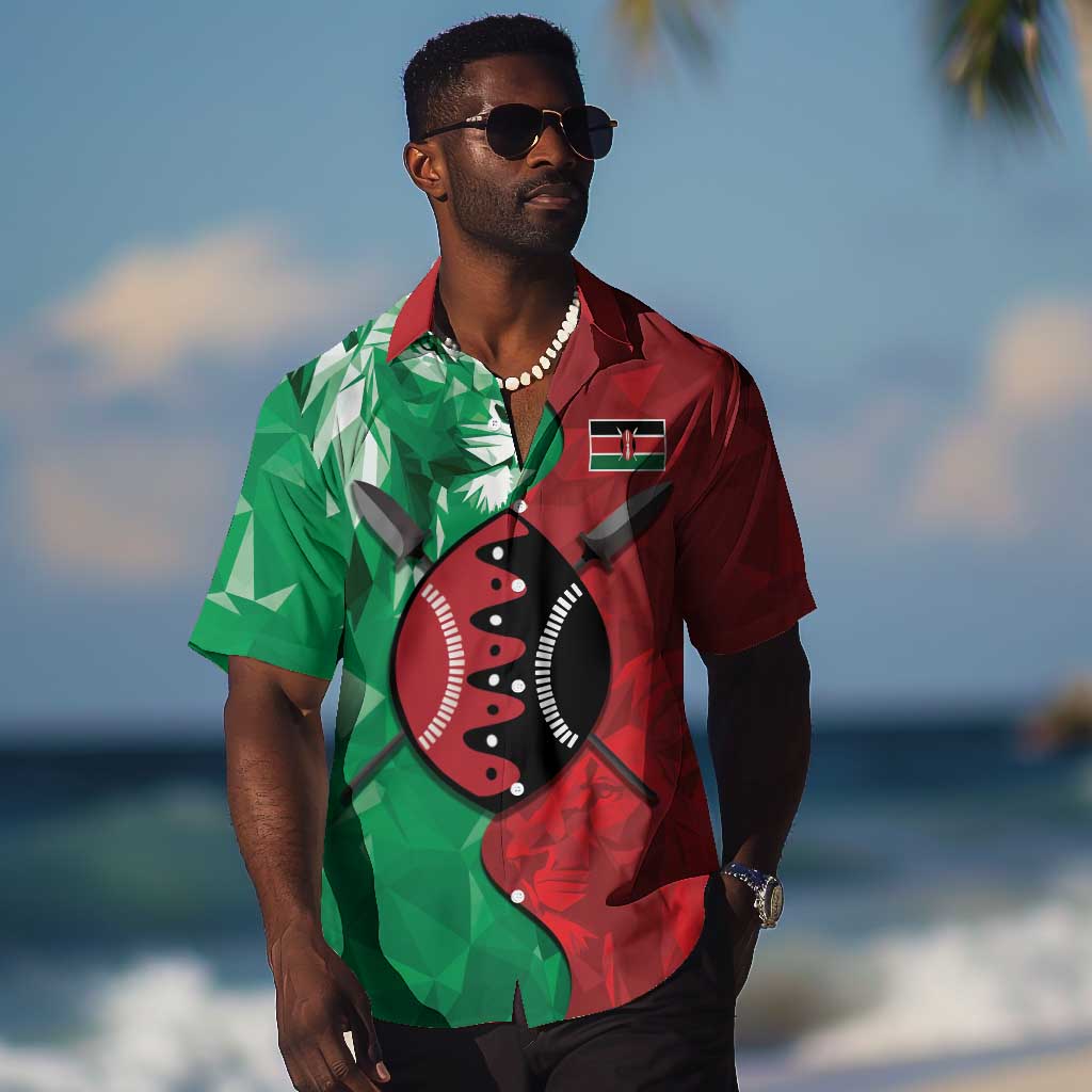 Personalized Kenya Maasai Shield Hawaiian Shirt Green Red Kenyan Lion Half Style LT9