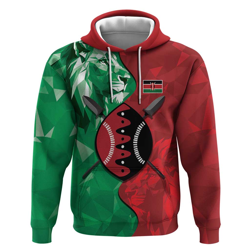 Personalized Kenya Maasai Shield Hoodie Green Red Kenyan Lion Half Style LT9