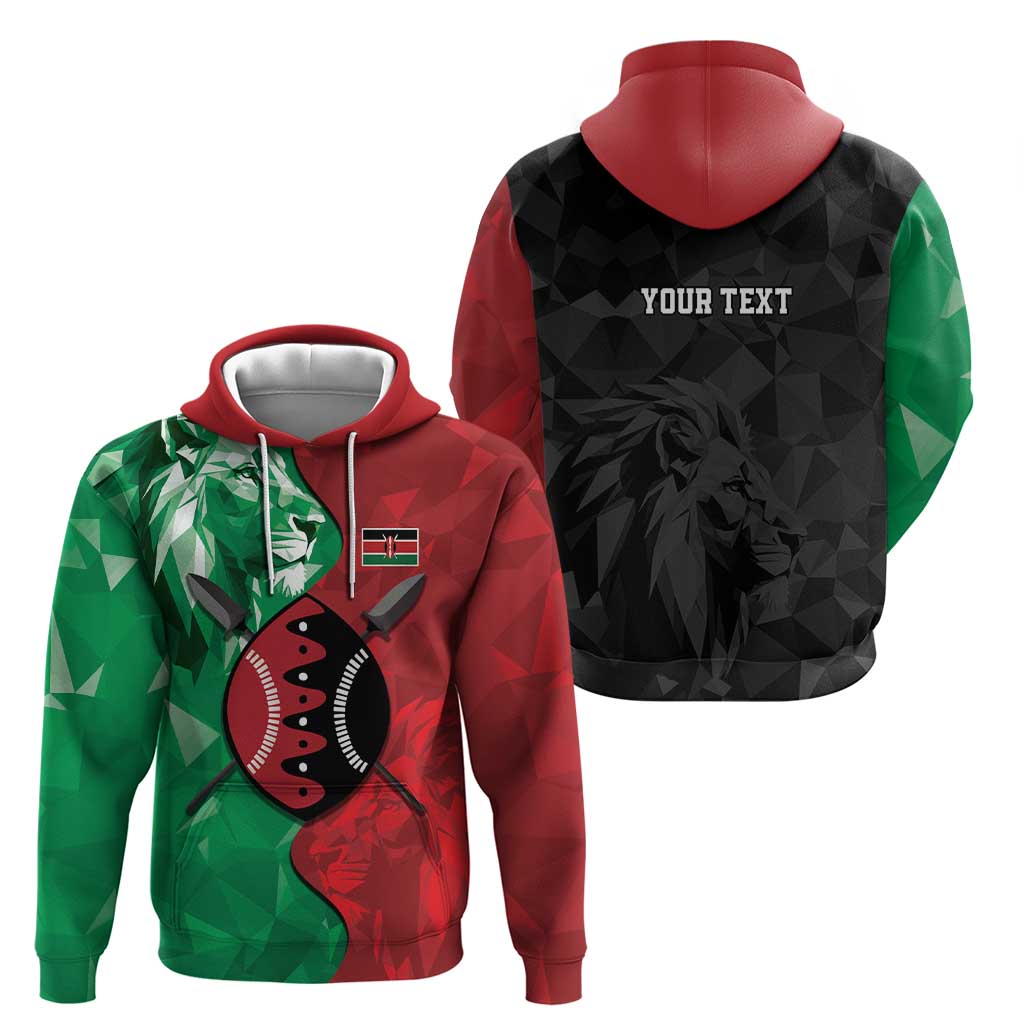 Personalized Kenya Maasai Shield Hoodie Green Red Kenyan Lion Half Style LT9