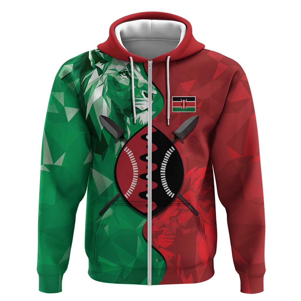 Personalized Kenya Maasai Shield Hoodie Green Red Kenyan Lion Half Style LT9