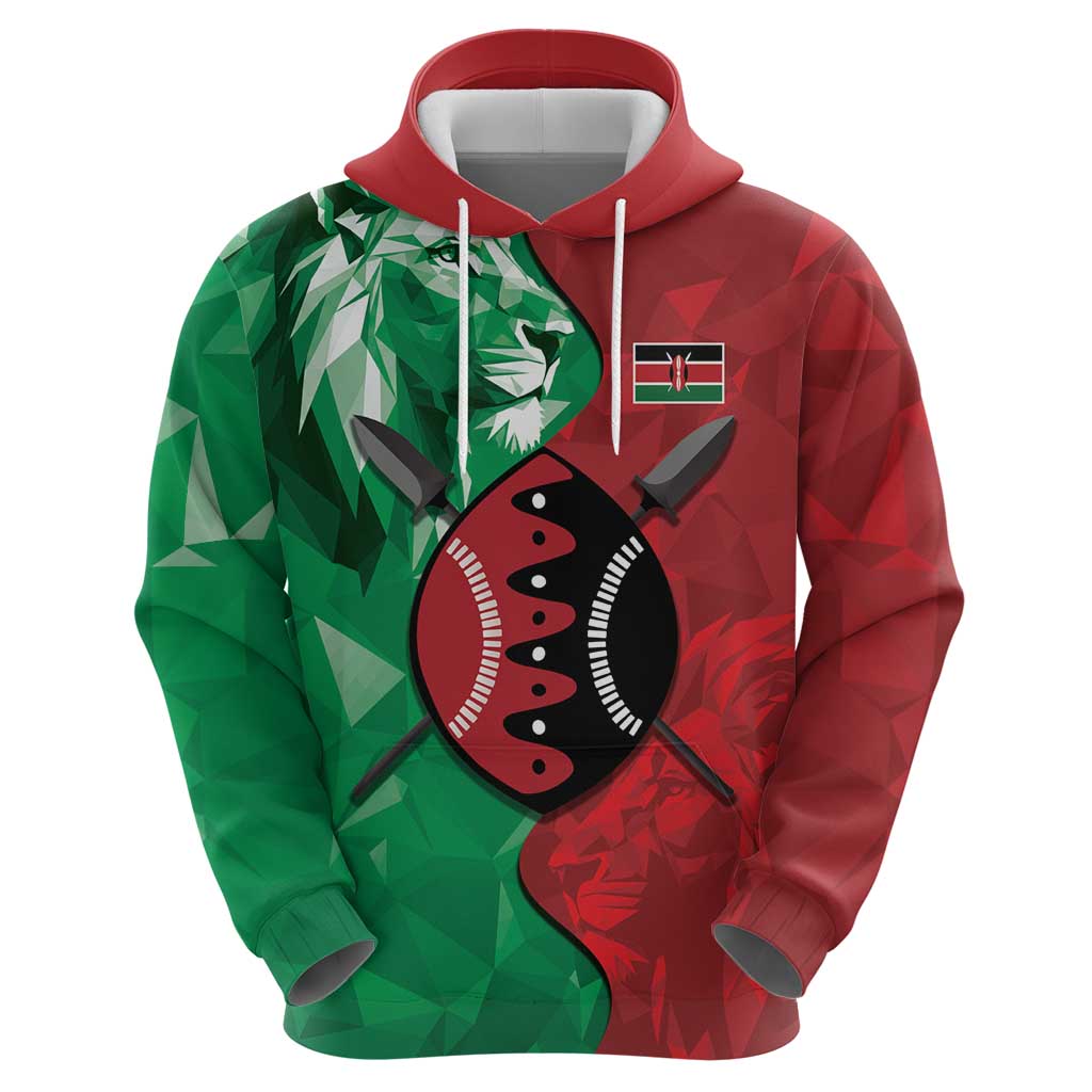 Personalized Kenya Maasai Shield Hoodie Green Red Kenyan Lion Half Style LT9
