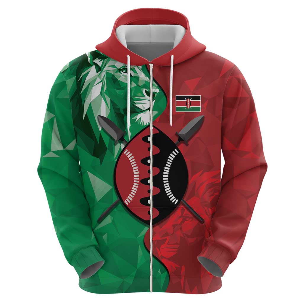 Personalized Kenya Maasai Shield Hoodie Green Red Kenyan Lion Half Style LT9