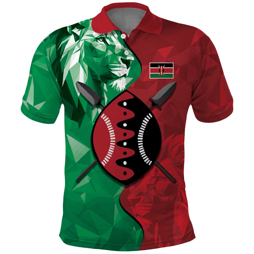 Personalized Kenya Maasai Shield Polo Shirt Green Red Kenyan Lion Half Style LT9