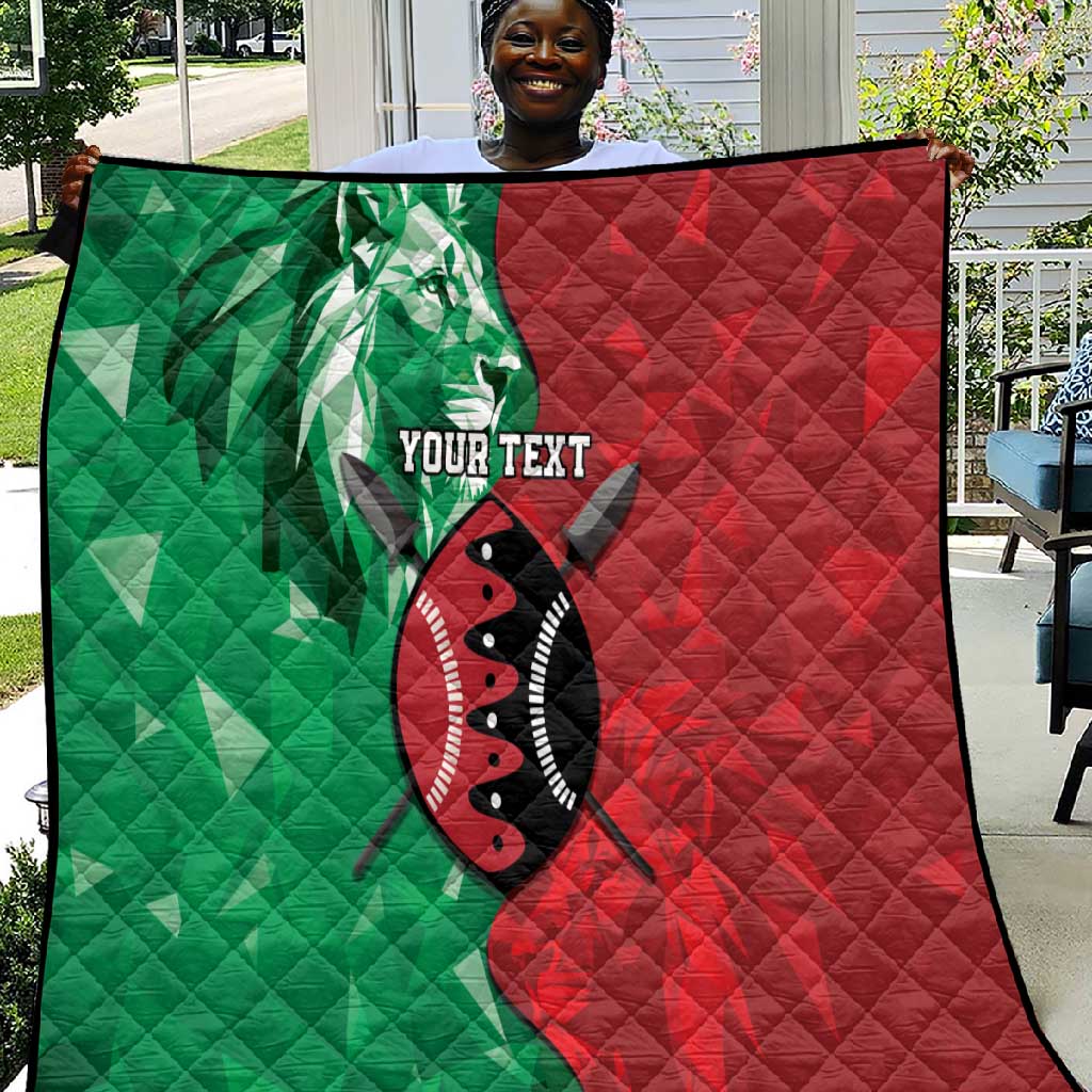 Personalized Kenya Maasai Shield Quilt Green Red Kenyan Lion Half Style LT9