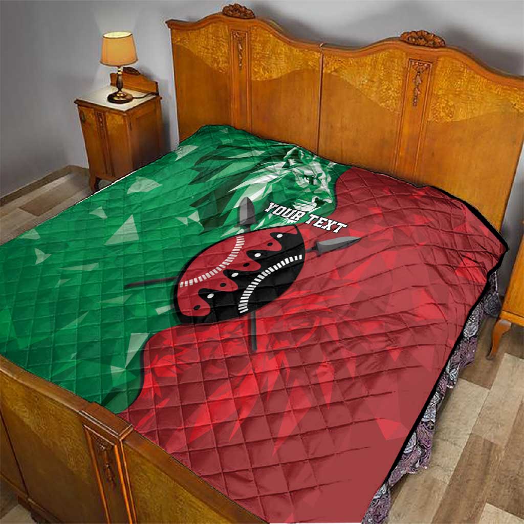 Personalized Kenya Maasai Shield Quilt Green Red Kenyan Lion Half Style LT9
