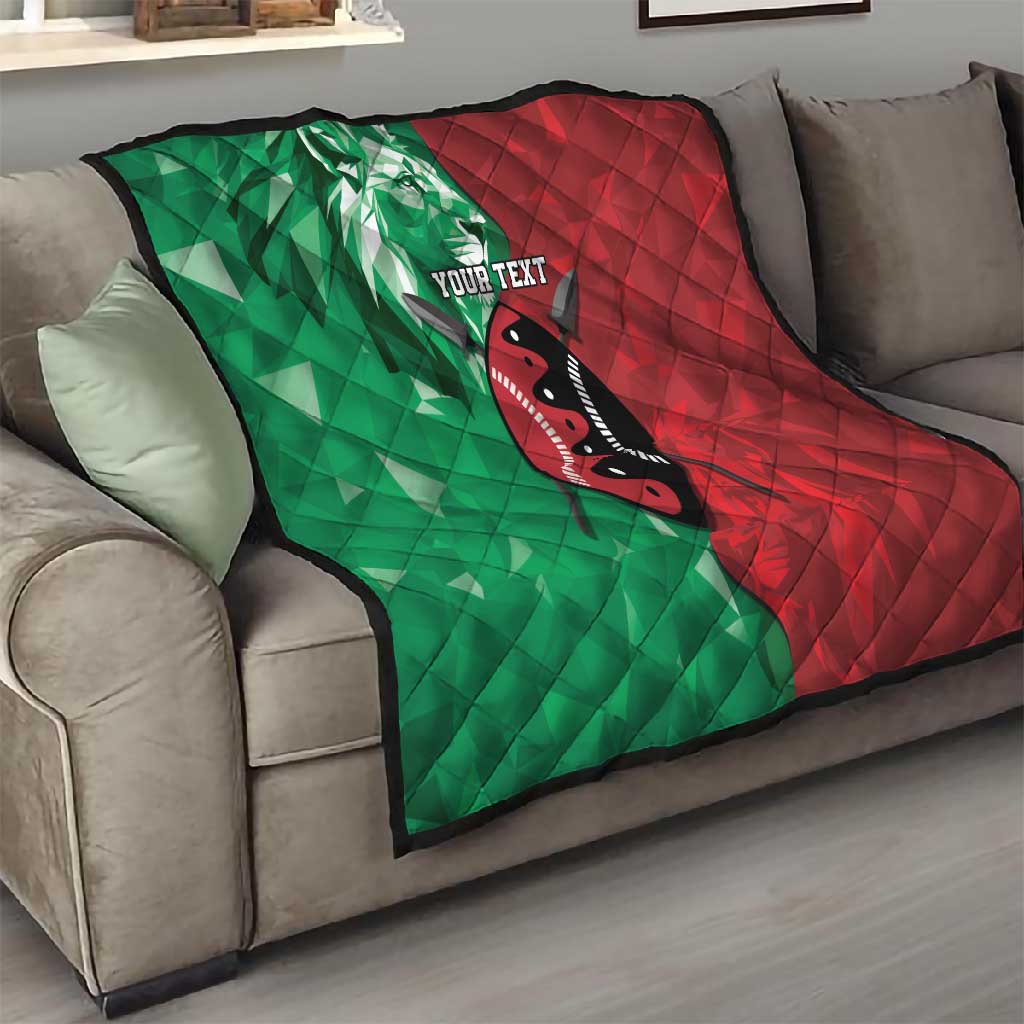 Personalized Kenya Maasai Shield Quilt Green Red Kenyan Lion Half Style LT9